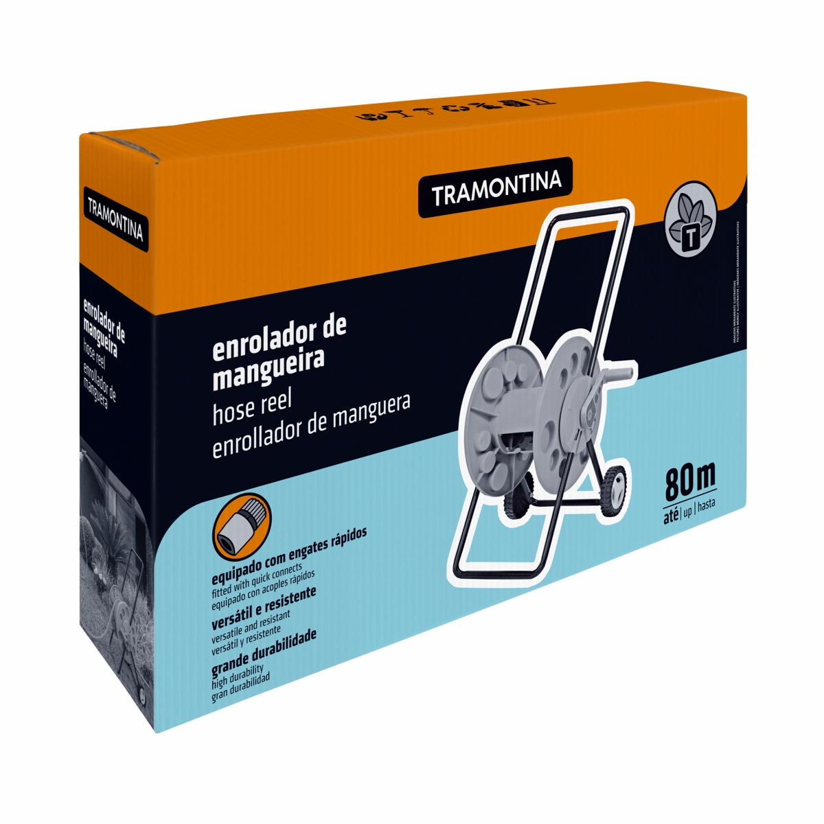 SUPORTE ENROLADOR DE MANGUEIRA CAPACIDADE ATÉ 80 M COM RODINHAS TRAMONTINA-11143