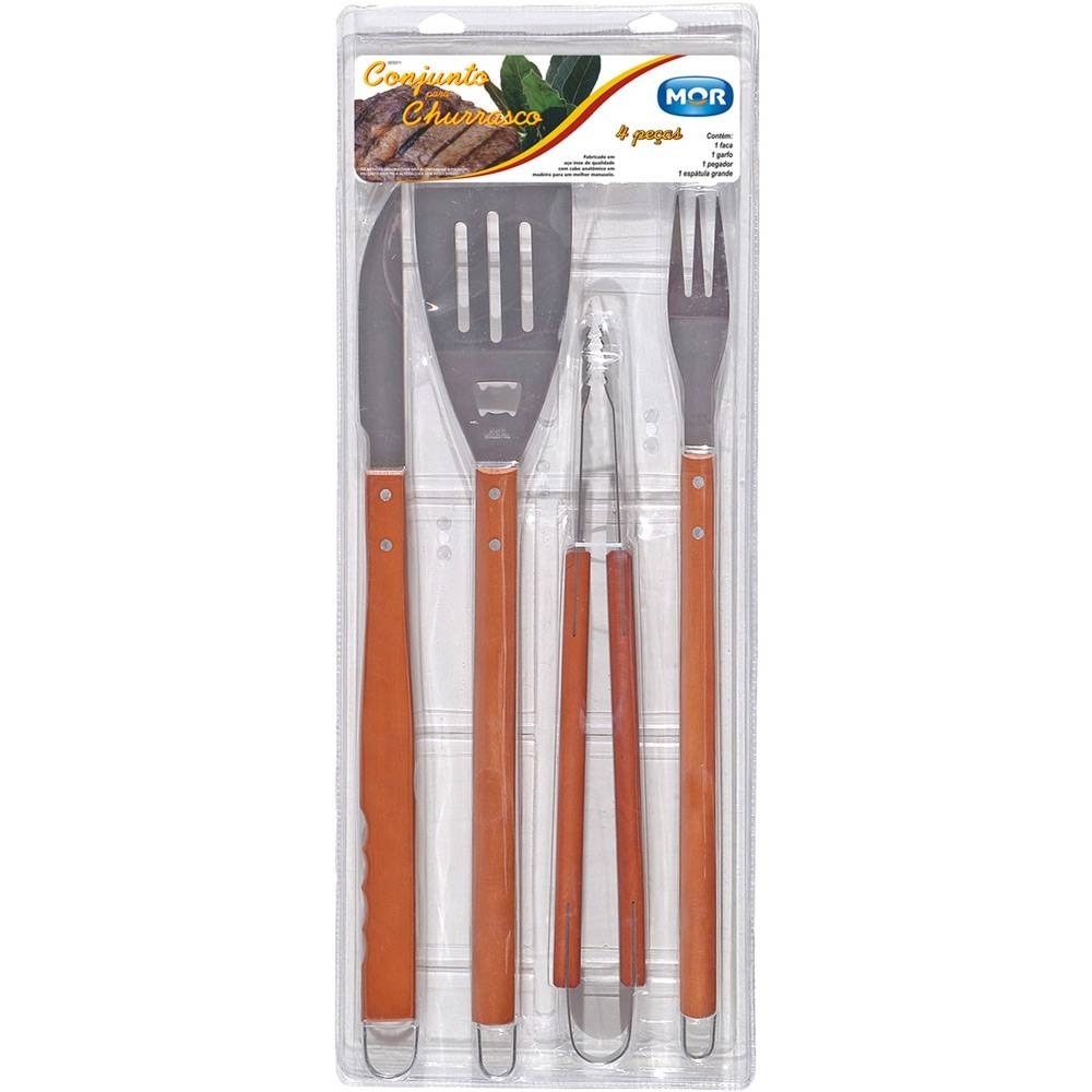 CONJUNTO PARA CHURRASCO 4 PEÇAS INOX 3311 MOR-9827