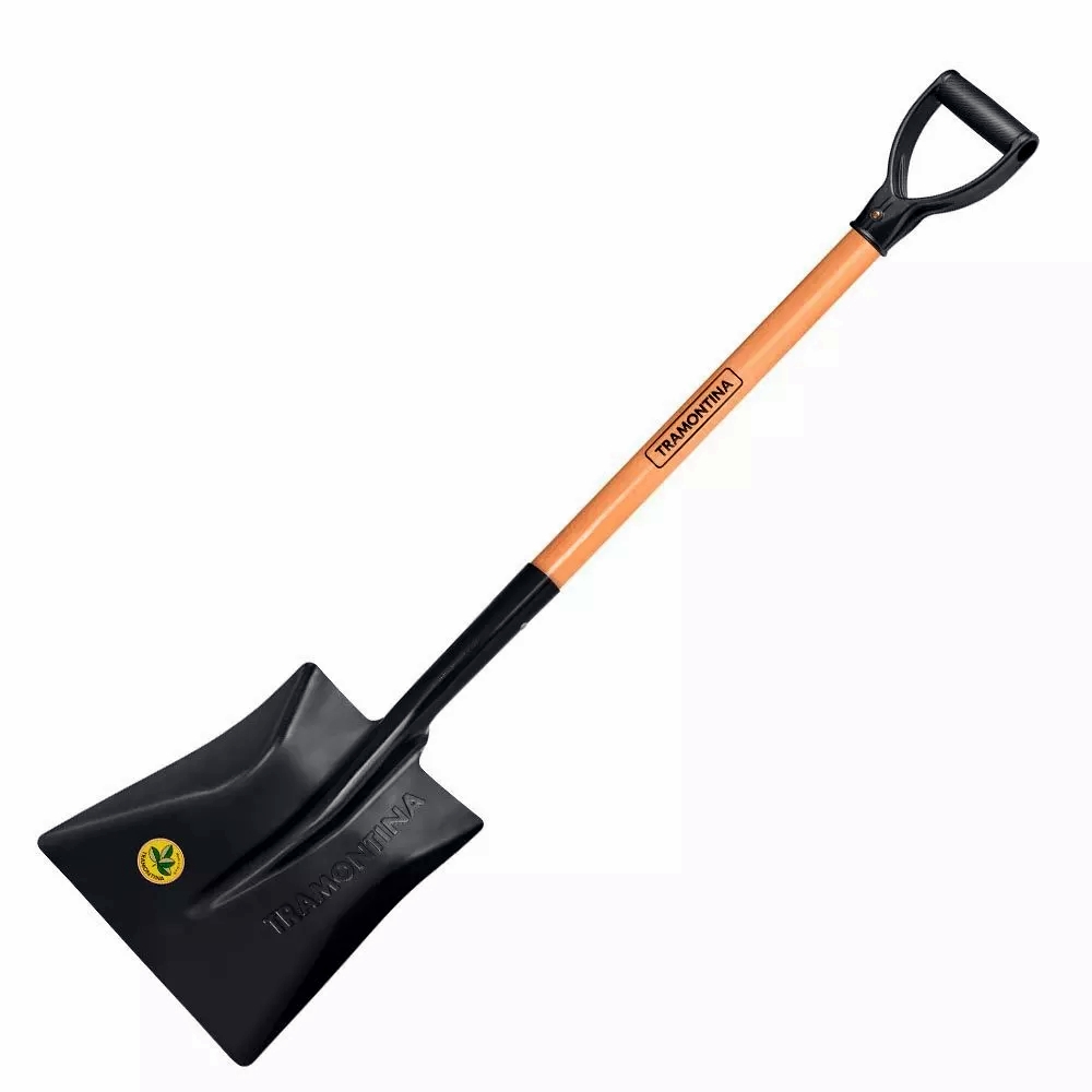 PÁ QUADRADA 464/30 EM AÇO COM CABO DE MADEIRA 71 CM COM EMPUNHADURA PLÁSTICA RETA ERGONÔMICA TRAMONTINA-10734
