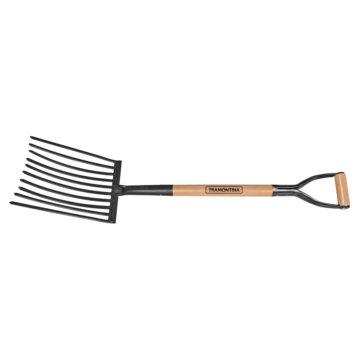 FORCADO PARA CASCALHO COM 10 DENTES EM AÇO COM CABO MADEIRA 74CM TRAMONTINA-11020