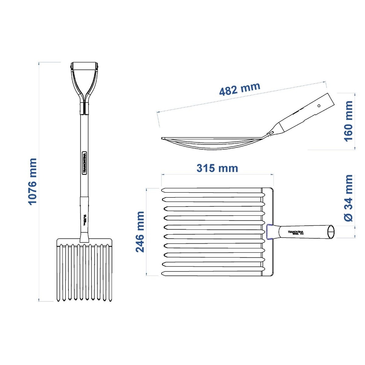 FORCADO PARA CASCALHO COM 10 DENTES EM AÇO COM CABO MADEIRA 74CM TRAMONTINA-11023