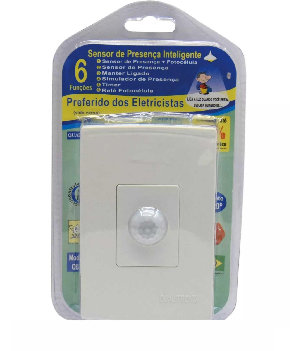 SENSOR DE PRESENÇA PARA LUZ PAREDE 180° SEM CHAVE QI2M QUALITRONIX-11646