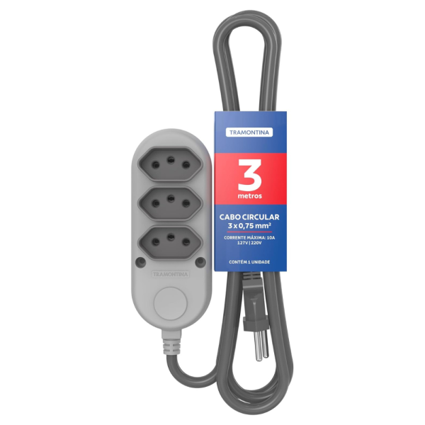 EXTENSAO UNIVERSAL 2P+T CINZA COM 3 METROS TRAMONTINA