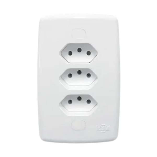 TOMADA TRIPLA 2P+T 10A COM PLACA BRANCA SAFIRA- ILUMI