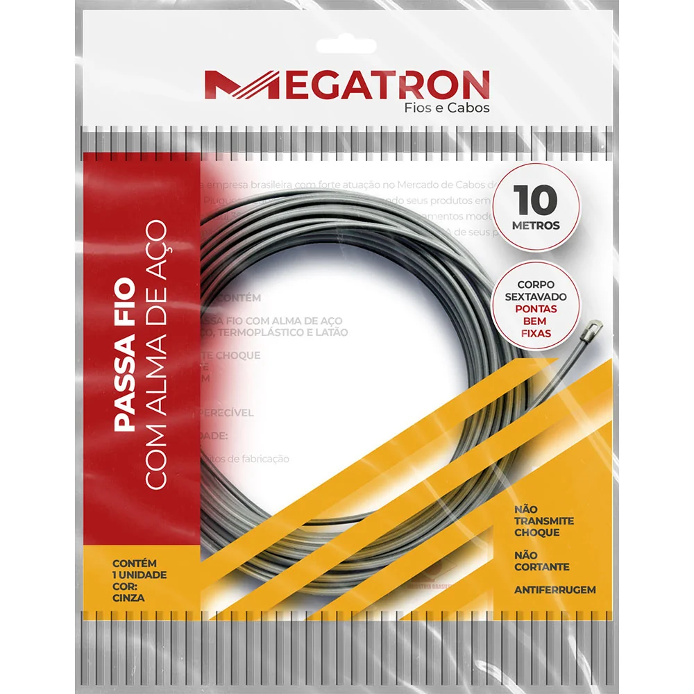 PASSA FIO REVESTIDO ALMA DE AÇO 10MT MEGATRON